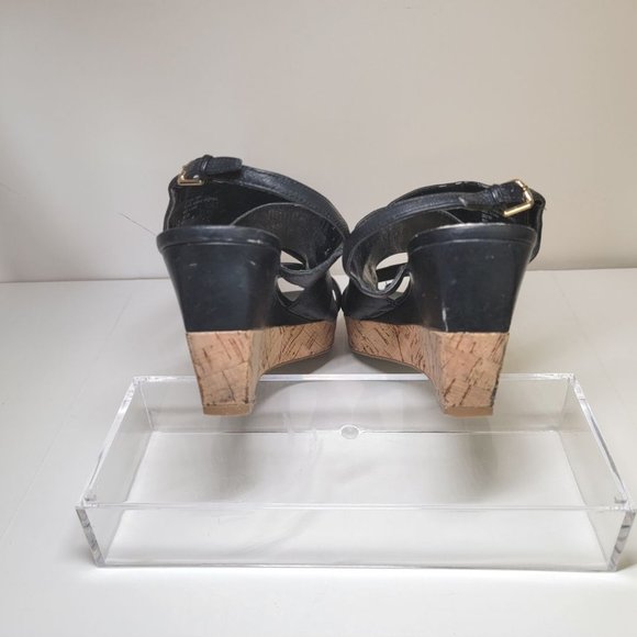 Franco Sarto  Cork Platform Wedge Heel Leather Sandals Black - Picture 3 of 8